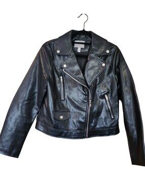 ASOS Faux Leather Moto Biker Black Jacket Womens size 8